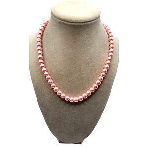 Pink Glass Faux Pearl Beaded Necklace With Lobster Clasp Closure